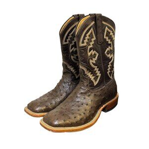 Anderson Dean Ostrich Leather Western Boots Brown Square Toe 7.5